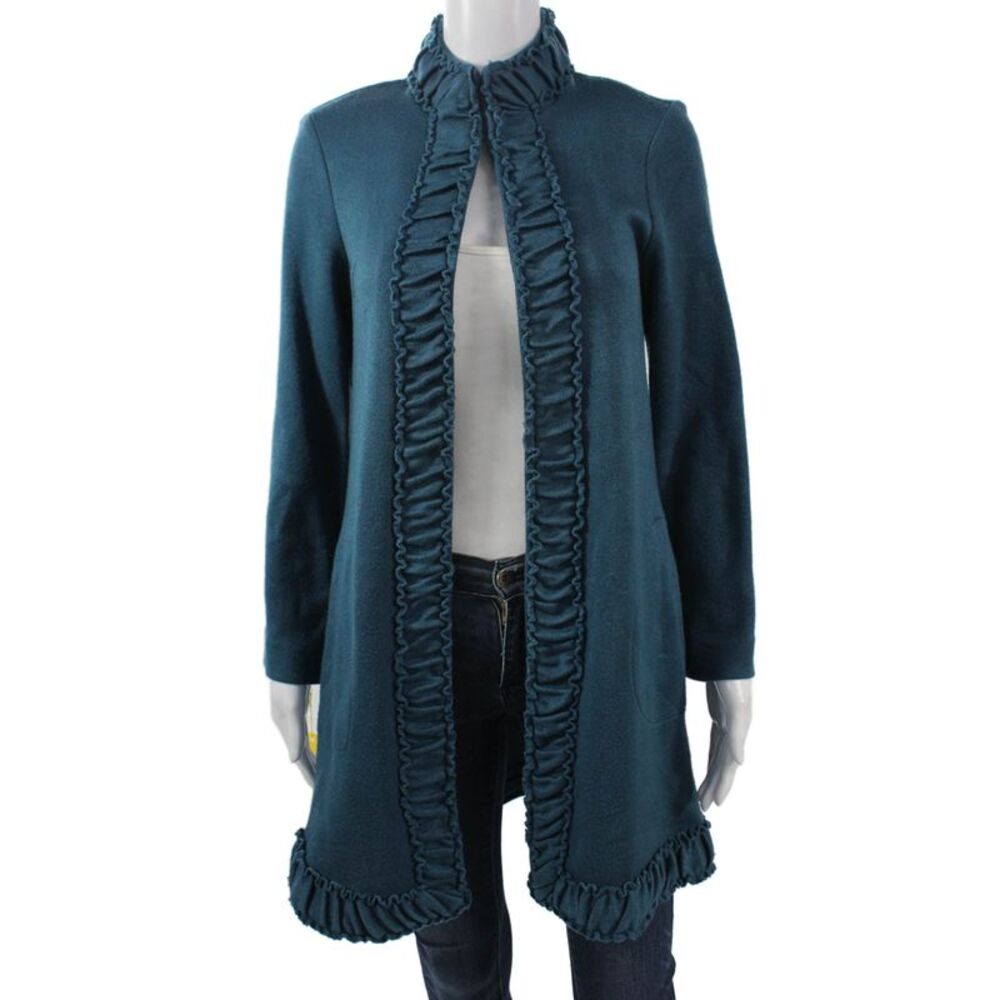 Pure Essence Women Dark Blue High Neck Long Sleeve Coatigan Size L